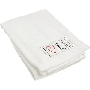 NWT Rae Dunn 'I Love You' White Soft Plush Throw Blanket 50x60